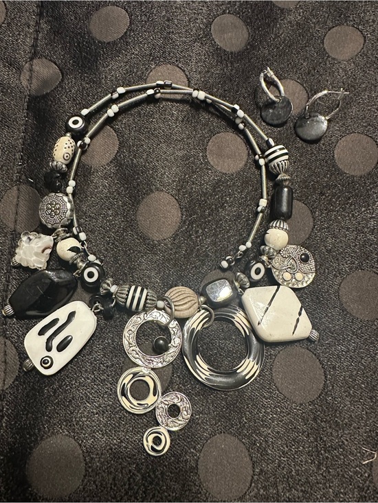 Hand Crafted Jewelry - Hand Crafted Black&White Statement Beaded Necklace & Matching Earrings Set